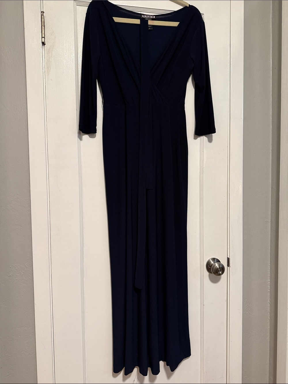 paper doll Navy Wrap Maxi Dress with 3/4 Sleeves